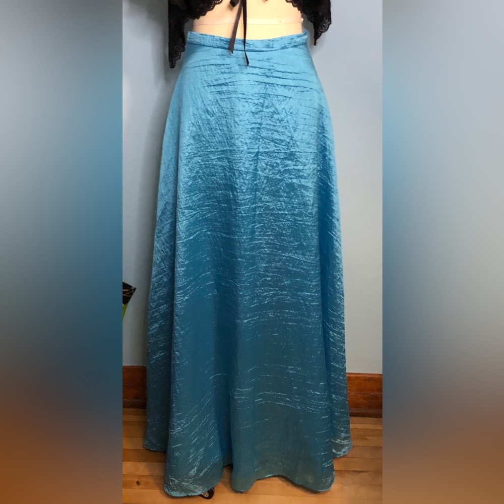 Magical Mermaidcore Maxi Skirt Blue Crinkle Satin Whimsigoth Fairycore Sm/Md